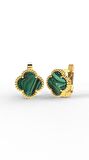 925 Ayar Yeşil Kaplangözü Taşlı Gold Van Cleef Yonca Gümüş Küpe