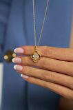 Zirkon Taşlı Gold One Cleef Gümüş Kolye