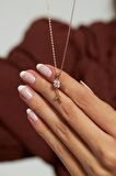 Zirkon Taşlı Rose Minimal Yonca Gümüş Kolye