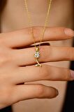 Zirkon Taşlı Gold Minimal Yonca Gümüş Kolye