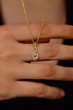 Zirkon Taşlı Gold Sol Anahtarı Minimal Gümüş Kolye