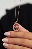 Zirkon Taşlı Rose Yuvarlak Kuş Yuvası Gümüş Kolye