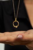 Zirkon Taşlı Gold Cartier Model Çivi Gümüş Kolye