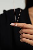 Zirkon Taşlı Rose Minimal Damla Anturaj Gümüş Kolye