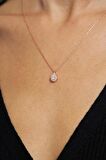 Zirkon Taşlı Rose Minimal Damla Anturaj Gümüş Kolye