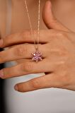 Pembe Zirkon Taşlı Rose Lotus Çiçeği Gümüş Kolye