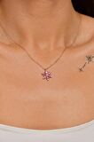 Pembe Zirkon Taşlı Rose Lotus Çiçeği Gümüş Kolye