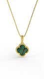 925 Ayar Yeşil Kaplangözü Taşlı Gold Van Cleef Yonca Gümüş Kolye
