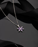 925 Ayar Ametist Taşlı Rodyum Lotus Çiçeği Gümüş Kolye