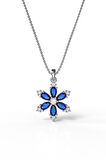 925 Ayar Safir Taşlı Rodyum Lotus Çiçeği Gümüş Kolye