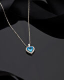 925 Ayar Akuamarin Taşlı Rodyum Pırlanta Görünümlü Kalp Gümüş Kolye