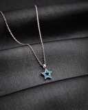 925 Ayar Rodyum Turkuaz Taşlı Yıldız Minimal Gümüş Kolye