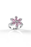 925 Ayar Pembe Taşlı Rodyum Lotus Çiçeği Ayarlanabilir Gümüş Yüzük