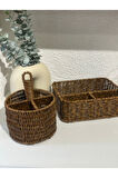 Rattan Kahverengi  Bölmeli Düzenleyici Organizer Kaşıklık