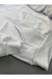 Realistic Baskılı Beyaz Erkek Kapüşonlu 3 iplik Şardonlu Ribanalı Sweatshirt Hoodie
