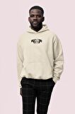 Realistic Baskılı Bej Erkek Kapüşonlu 3 iplik Şardonlu Ribanalı Sweatshirt Hoodie