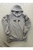 Realistic Baskılı Gri Erkek Kapüşonlu 3 iplik Şardonlu Ribanalı Sweatshirt Hoodie