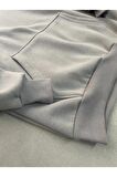 Realistic Baskılı Gri Erkek Kapüşonlu 3 iplik Şardonlu Ribanalı Sweatshirt Hoodie