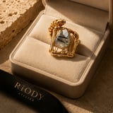 RiODY Atelier El Yapımı Doğal Taş Yüzük | Gold Tasarım Kadın Yüzük | Benzersiz Doğal Taş