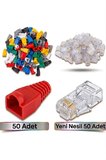 50 Adet Yeni Nesil Ez Rj45 8P8C + 50 Adet Cover Set RJ45 2in1 Cover Jak Ethernet Cover Set Rengarenk