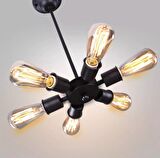 Retro Metal Siyah Altılı Sarkıt Avize Rustik