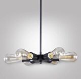 Retro Metal Siyah Altılı Sarkıt Avize Rustik