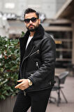 Premium İçi Komple Kürklü Biker Deri Mont
