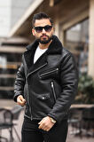 Premium İçi Komple Kürklü Biker Deri Mont