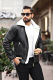Premium İçi Komple Kürklü Biker Deri Mont