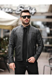 Yeni Sezon Erkek Premium Karbon Deri Slim Fit Mevsimlik Ceket