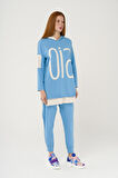 S-0900 Kontrast Renkli Slogan Baskılı Oversize Sweatshirt Takım
