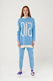 S-0900 Kontrast Renkli Slogan Baskılı Oversize Sweatshirt Takım