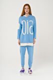 S-0900 Kontrast Renkli Slogan Baskılı Oversize Sweatshirt Takım