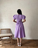 Lila Büyük Yakalı Kloş Poplin Elbise