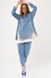 S-3990 Fermuar Detaylı Kontrast Renkli Oversize Sweatshirt Takım
