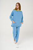 S-3993 Pamuk Kumaş Garnili Kanguru Cep Detaylı Oversize Sweatshirt Takım