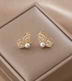 Zarif Kelebek Kanatlı İnci Model Küpe