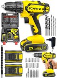 Schatz Pro 12v 1.5 Ah Darbeli Çelik Şanzıman Çift Akülü Bakır Sargılı Şarjlı Vidalama Matkap 24 Parça Sarı