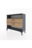 Arges Şifonyer Tek Raflı 2 Çekmeceli 88x30x80 Antrasit-Çam