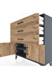 Arges Şifonyer Tek Raflı 3 Çekmeceli 2 Kapaklı 88x30x96 Antrasit-Çam