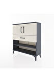 Arges Şifonyer 3 Raflı Tek Çekmeceli 2 Kapaklı 88x30x96 Antrasit-Aytaşı