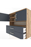 Arges Şifonyer 3 Raflı 2 Çekmeceli 2 Kapaklı 88x30x96 Çam-Antrasit