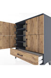 Arges Şifonyer 4 Raflı Tek Çekmeceli 4 Kapaklı 88x30x96 Antrasit-Çam