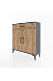 Arges Şifonyer 2 Raflı Tek Çekmeceli 2 Kapaklı 88x30x96 Antrasit-Çam