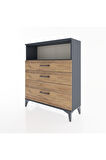 Arges Şifonyer Tek Raflı 3 Çekmeceli 88x30x106 Antrasit-Çam