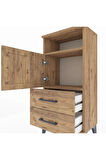 Arges Komodin 2 Raflı 2 Çekmeceli Tek Kapaklı 44x30x96 Çam-Çam