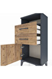 Arges Komodin Tek Raflı 2 Çekmeceli Tek Kapaklı 44x30x96 Antrasit-Çam