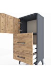 Arges Komodin Tek Raflı 2 Çekmeceli Tek Kapaklı 44x30x96 Antrasit-Çam