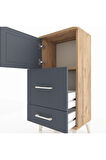Arges Komodin Tek Raflı 2 Çekmeceli Tek Kapaklı 44x30x96 Çam-Antrasit