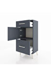 Arges Komodin Tek Raflı 2 Çekmeceli Tek Kapaklı 44x30x96 Antrasit-Antrasit